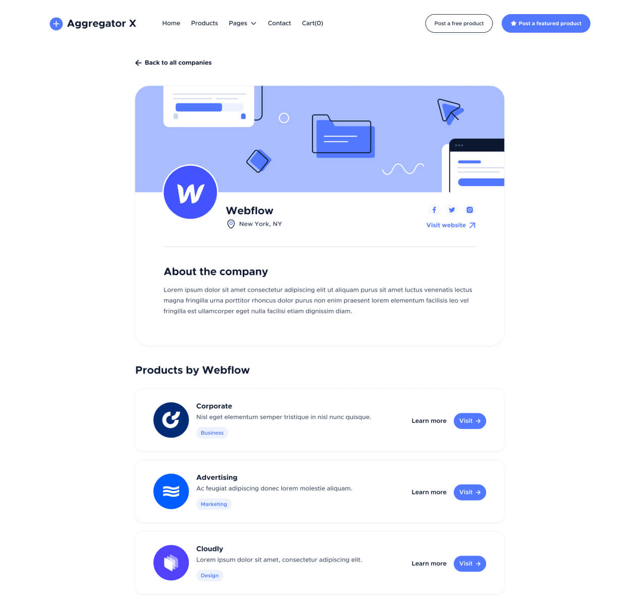 Aggregator X - Company Single Page - Upvoting Webflow Template