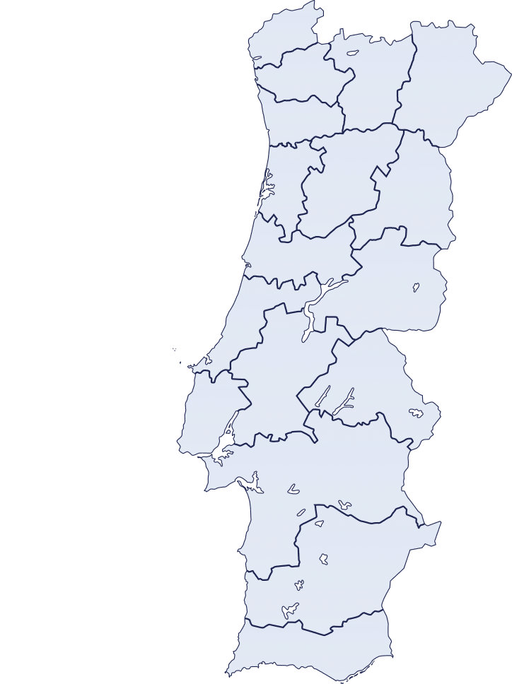 A map of Portugal with cities Cascais, Lisbon and Algarve marked