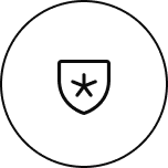 Black and white web icon of a house with a leftward arrow inside a double circular border.