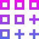 Abstract pattern of purple and blue squares and crosses on a gray background.