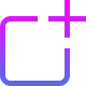 Purple and blue gradient outlined icon of a square with a plus sign attached to the upper right corner.