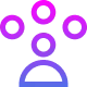 Icon of five interconnected people figures arranged in a network.