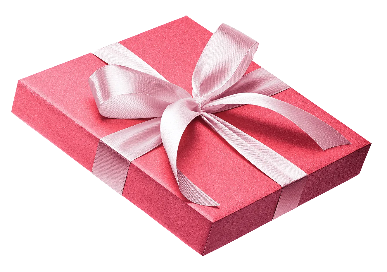 a pink gift box with a bow