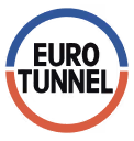 Eurotunnel logo with text inside a circle divided into blue and red halves.