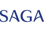 SAGA text logo in dark blue.