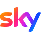 Sky logo in gradient colors from orange to pink to purple to blue.