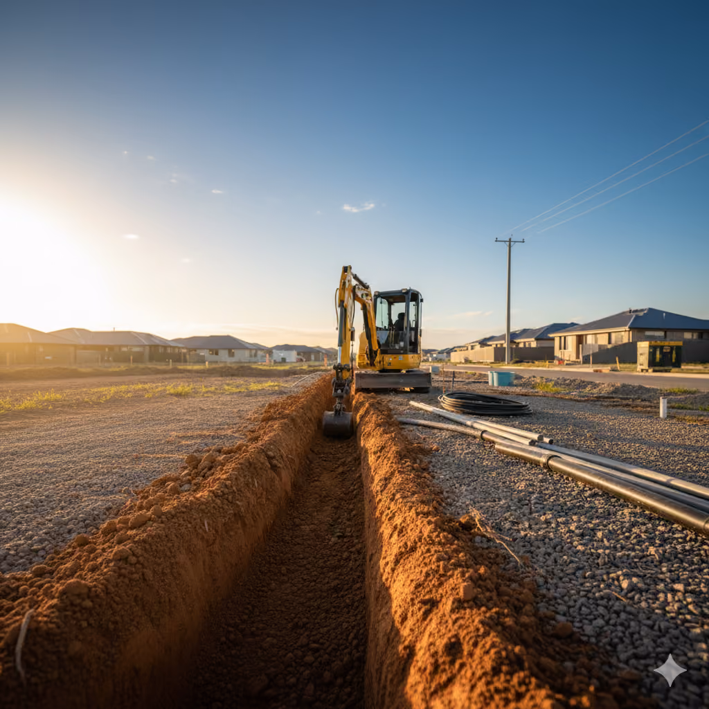 AusConnect trenching and ploughing services for underground infrastructure installation.”