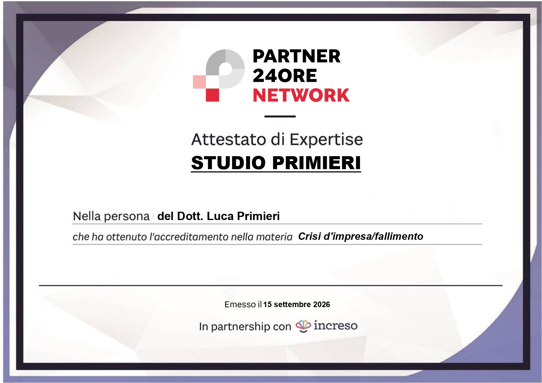 Crisi d'impresa a Perugia: Studio Primieri, Partner 24 ORE