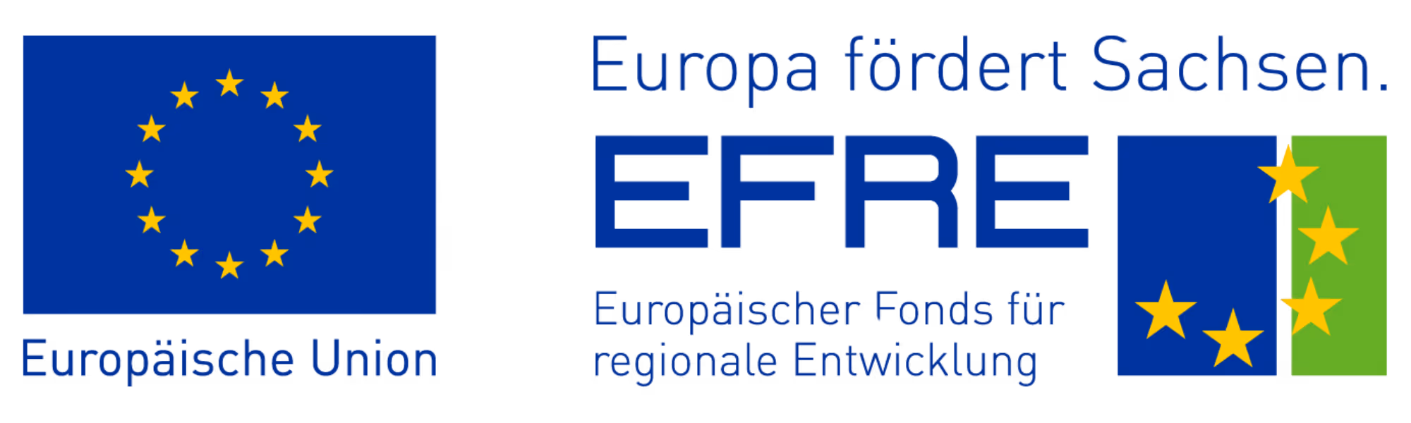 Logo der Europäischen Union und Text Europa fördert Sachsen mit EFRE Fonds für regionale Entwicklung.