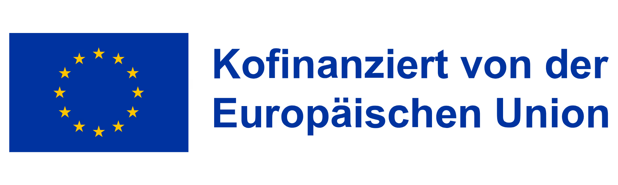 Flagge der Europäischen Union mit dem Text: Kofinanziert von der Europäischen Union.