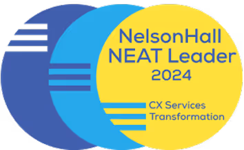 NelsonHall NEAT Leader 2024 badge for CX Services Transformation.