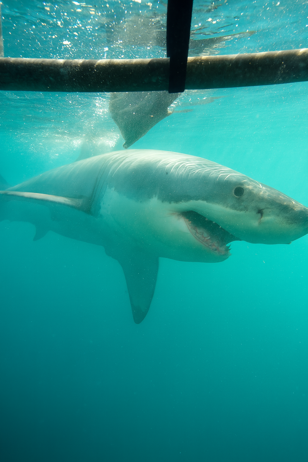 Shark from the view of a shark-diving cage