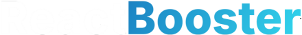 ReactBooster logo with 'React' in white and 'Booster' in blue.