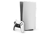 White PlayStation 5 console with a matching DualSense controller.
