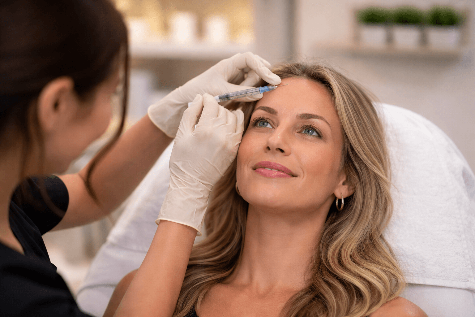 Provider performing Dysport injections in Dallas, Texas, to smooth frown lines naturally