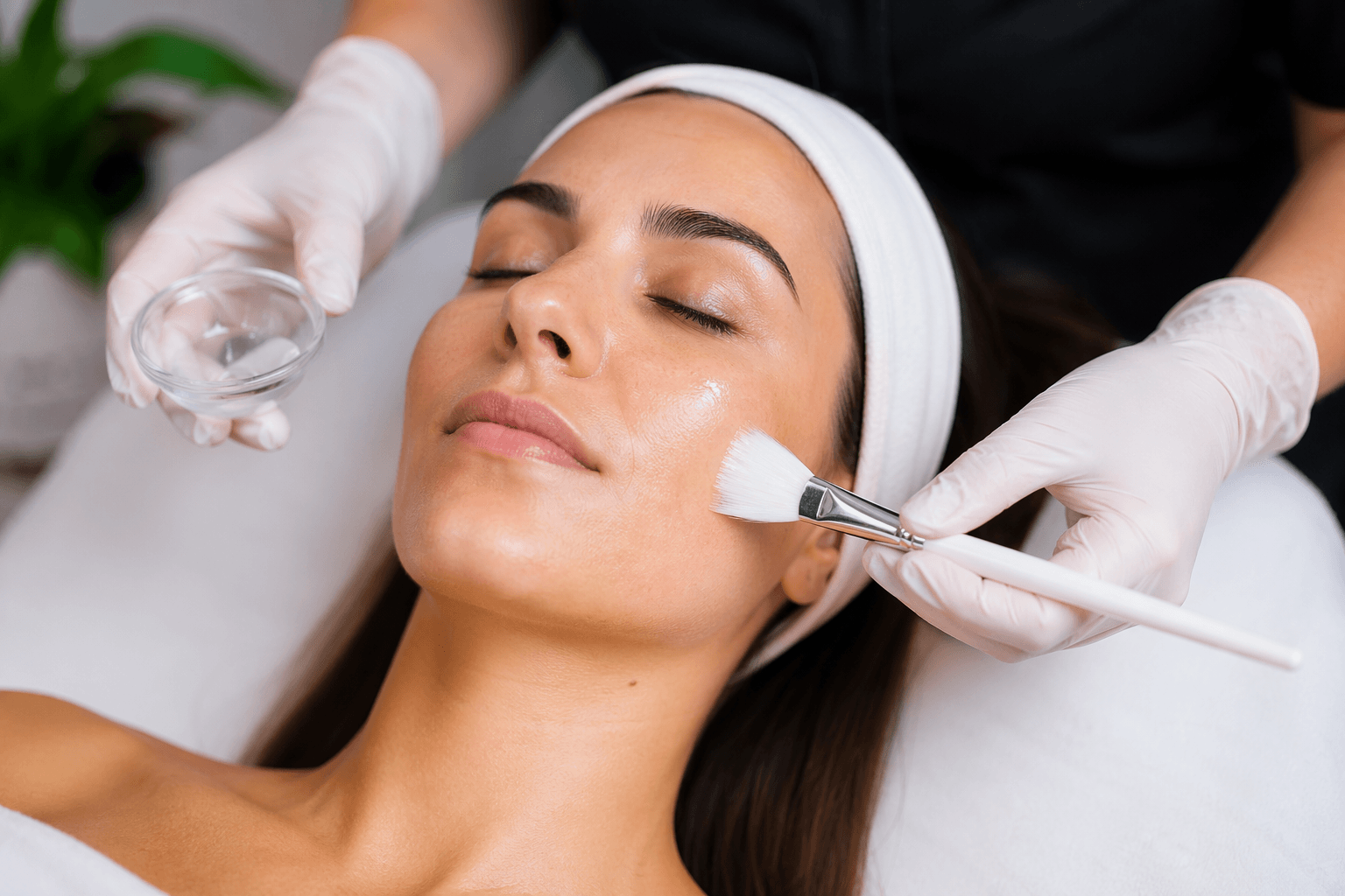 Licensed provider performing a chemical peel treatment on a patient in Dallas, Texas medical spa setting