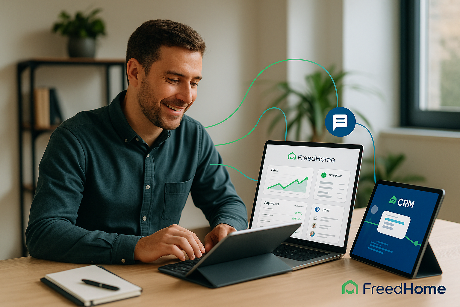 Man with devices, CRM