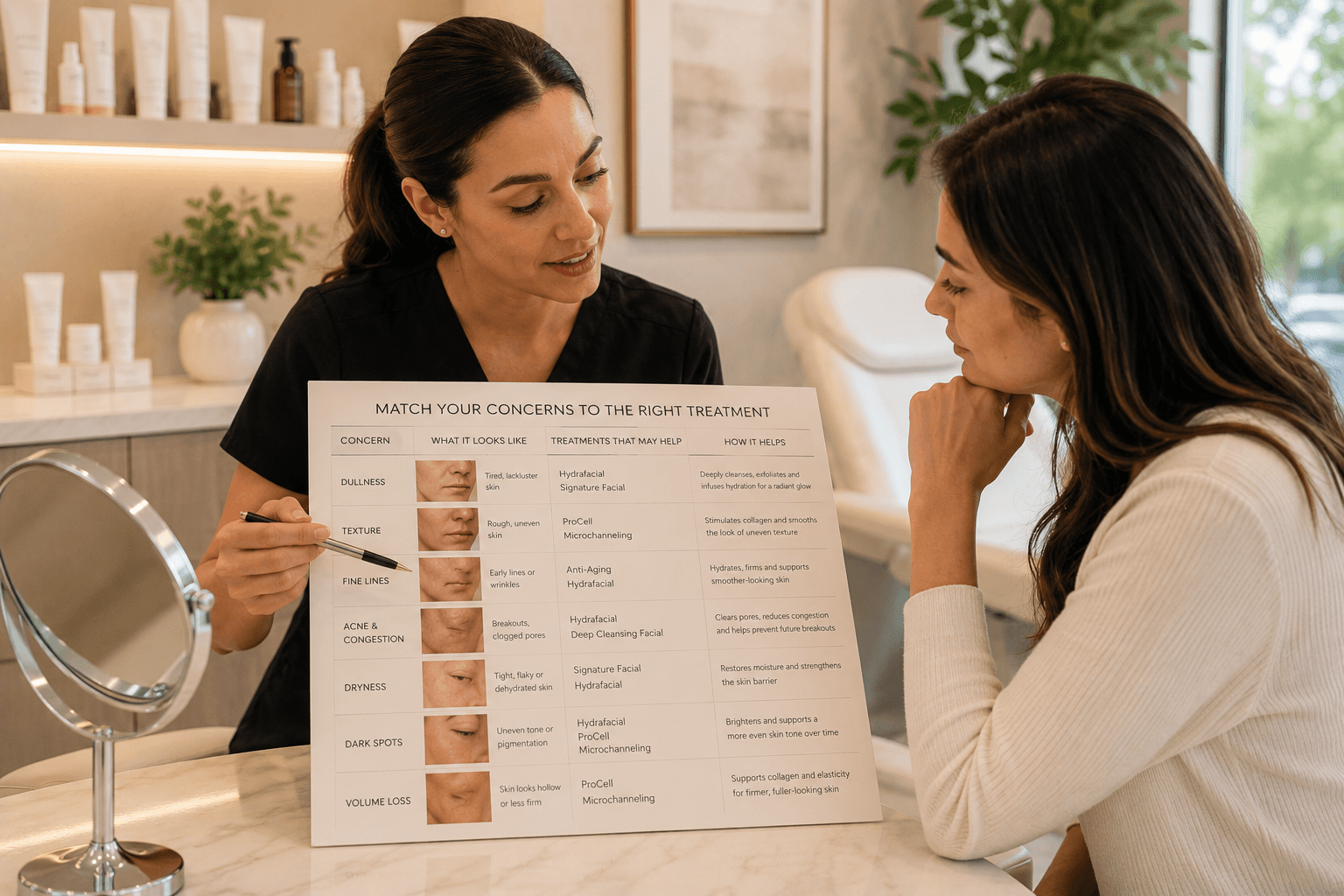 Range of medspa service tools and skincare products displayed at a Westlake Village aesthetics practice