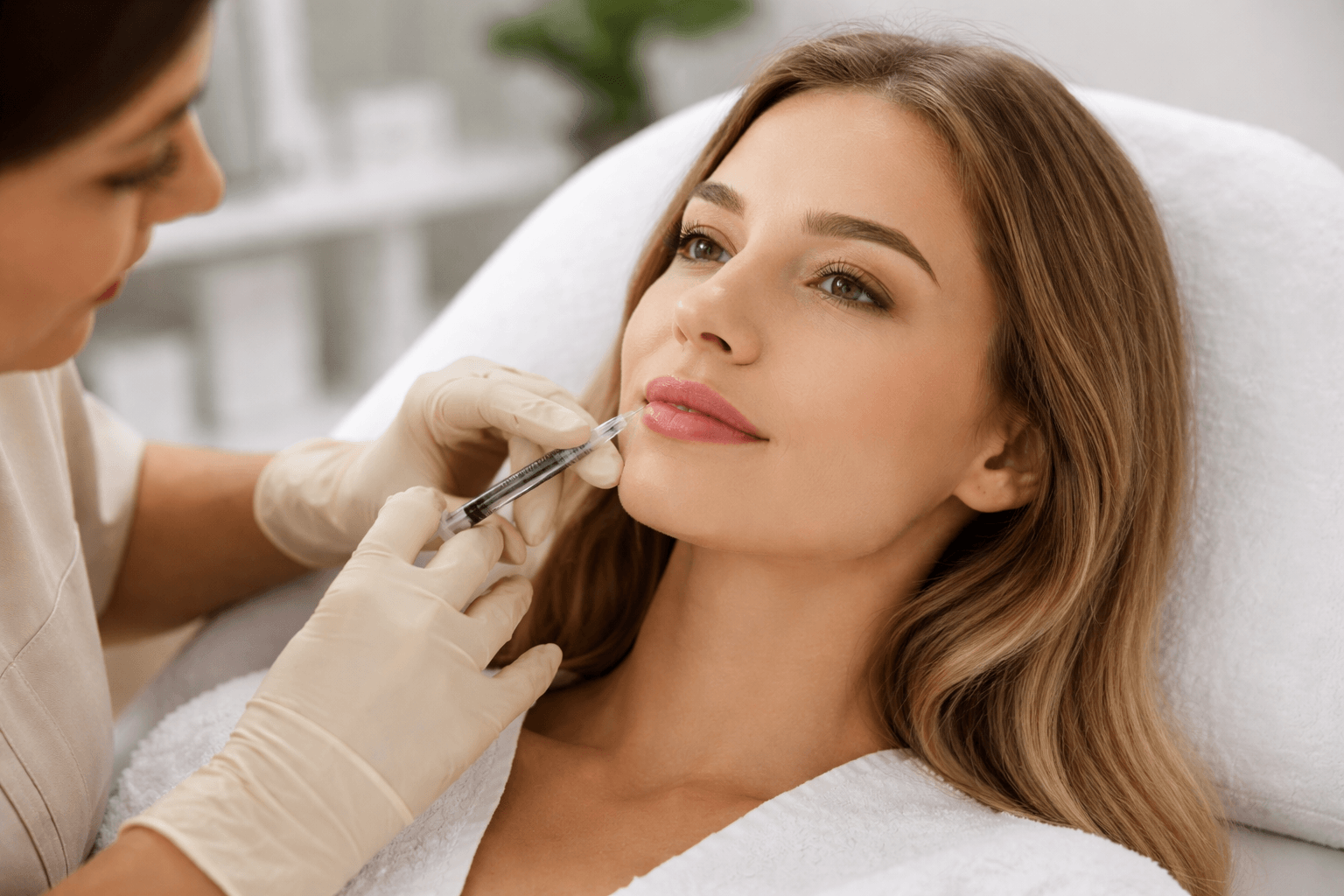 Patient receiving lip filler treatment in Winter Park, Florida at a professional med spa setting