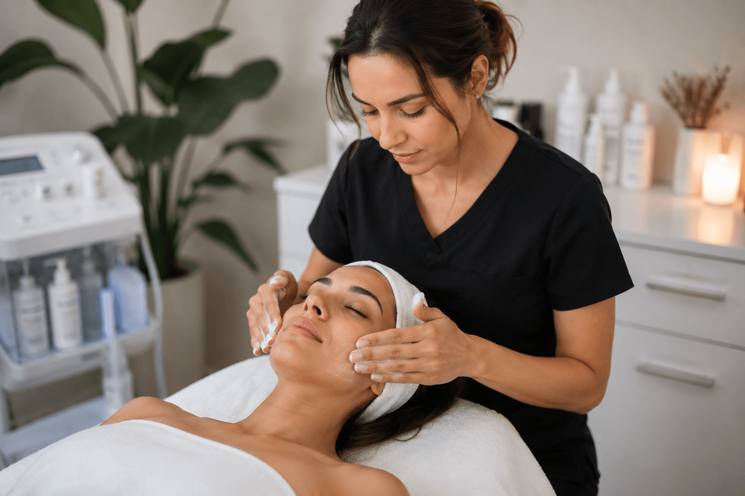 Best esthetician providing customized facial treatment in Winter Park Florida skincare studio