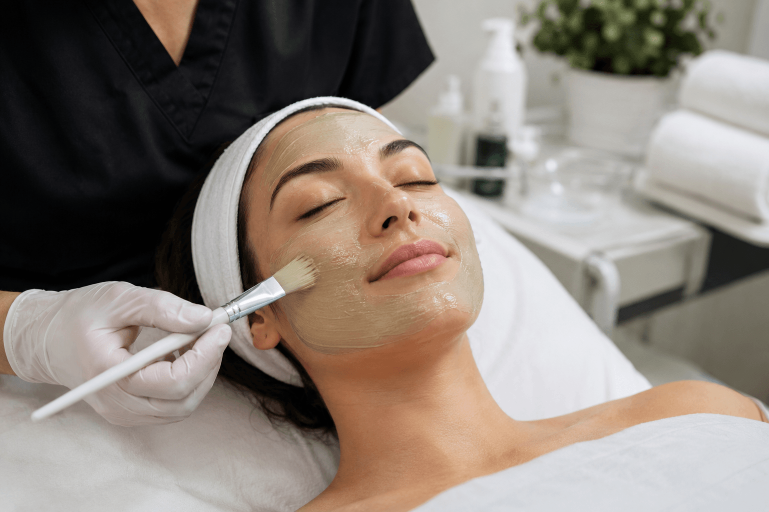 Esthetician performing DMK enzyme therapy facial at a skin studio in Winter Park, Florida