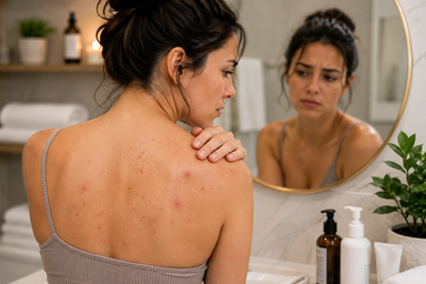 Esthetician performing a back facial treatment to clear body acne in Orlando, Florida