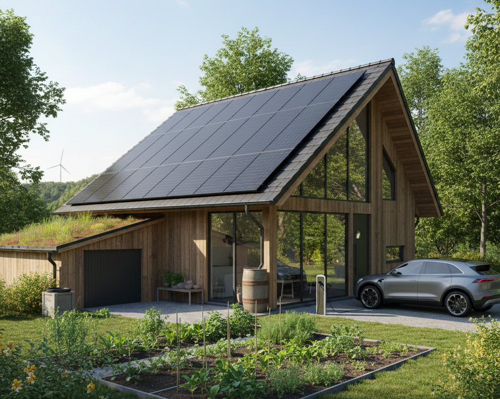 maison installée en photovoltaïque dans la nature 