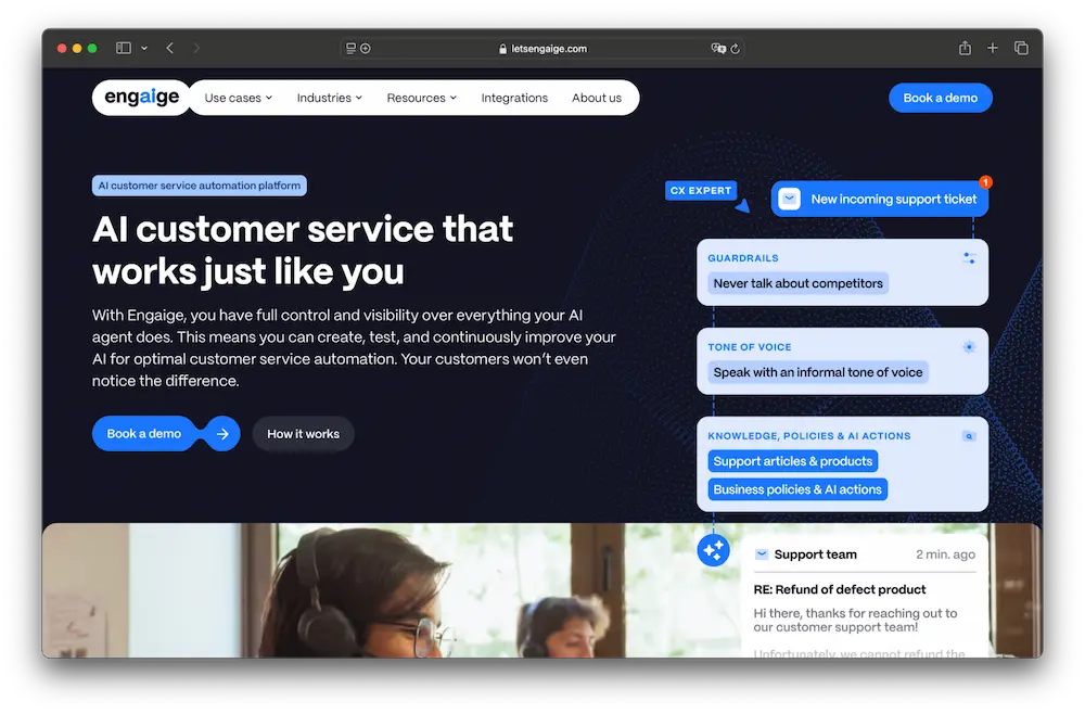 a screenshot of the Engaige homepage