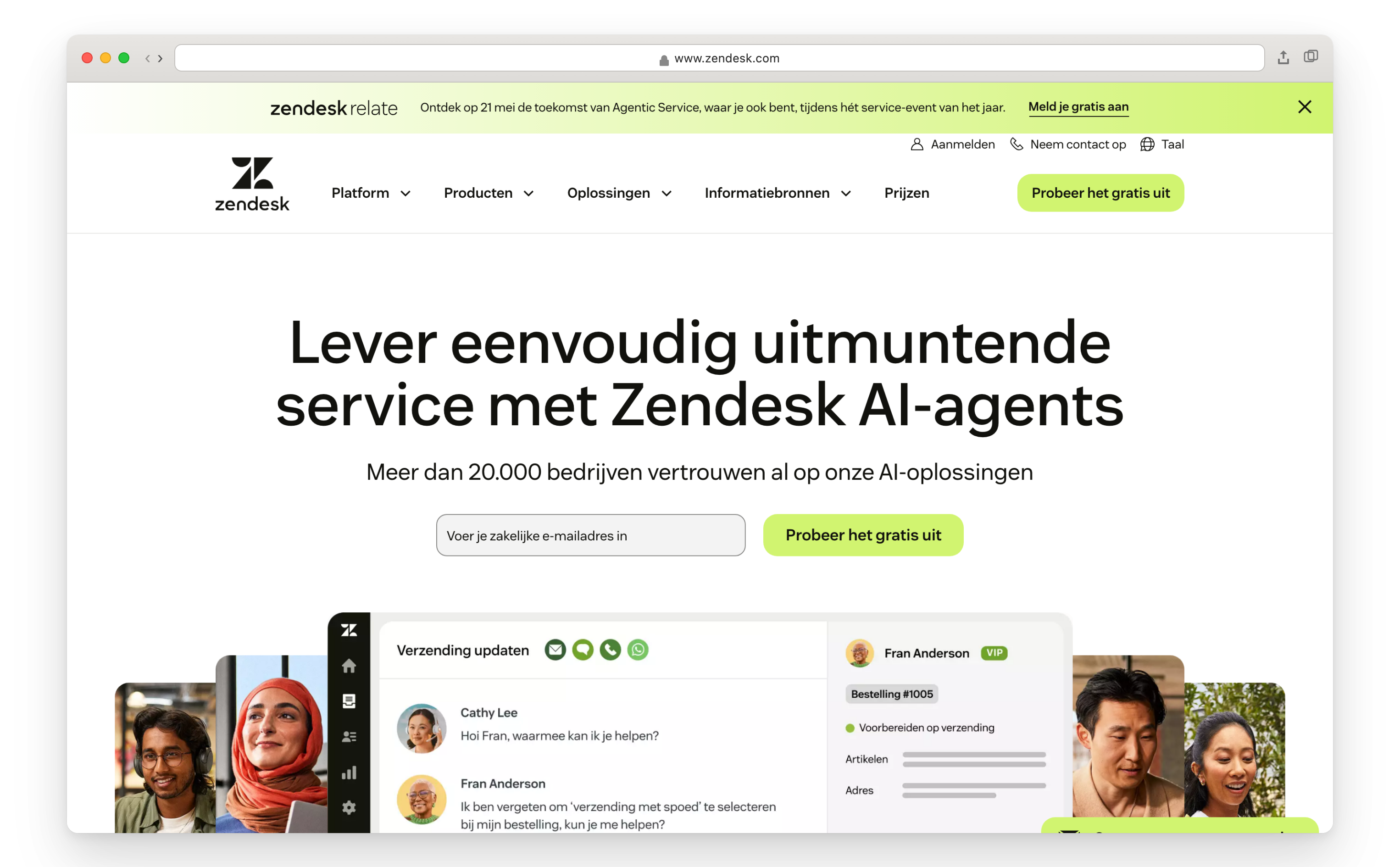 Zendesk homepage showing AI-powered Resolution Platform positioning