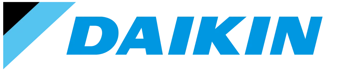 Daikin company logo with blue diagonal stripes and bold blue text.