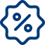 Blue percentage discount icon with eight rounded points and a percentage sign in the center.