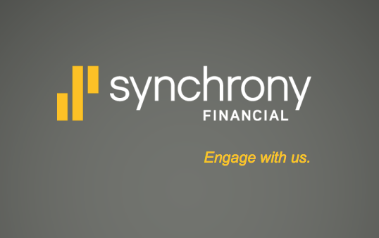 Synchrony Financial logo with the tagline 'Engage with us.' on a gray background.