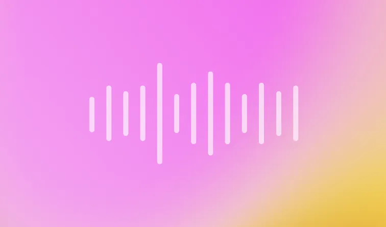 White audio waveform icon centered on a pink to yellow gradient background.