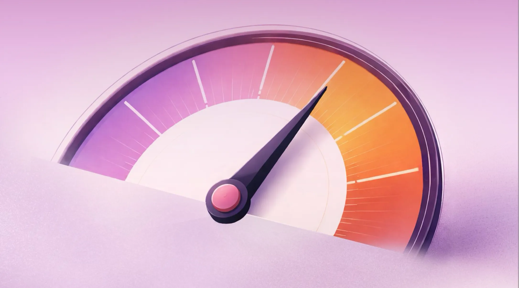 Illustration of a gauge with the needle pointing high toward the orange end of a purple to orange gradient scale.