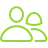 Green icon depicting three people grouped together, symbolizing a community or team.