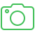 Green outline icon of a camera.