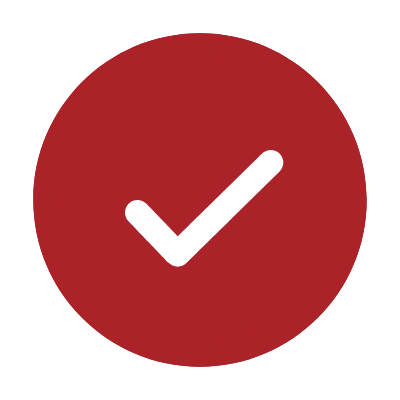 Roter Kreis mit einem weißen Haken in der Mitte.