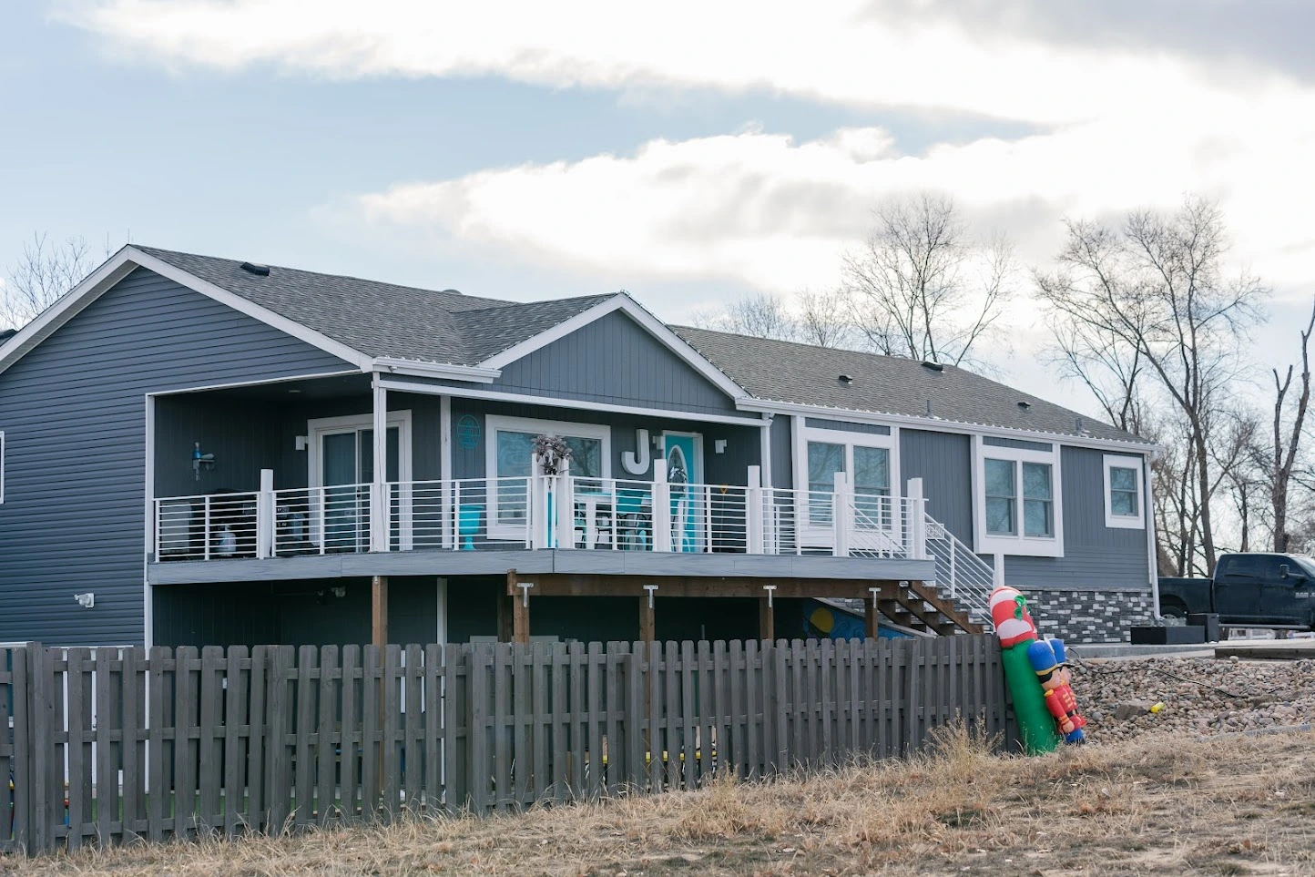 Blue two-story house