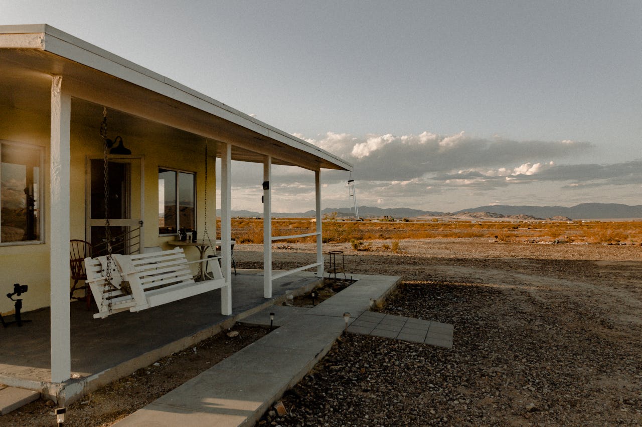 Front porch of a home in an arid climate