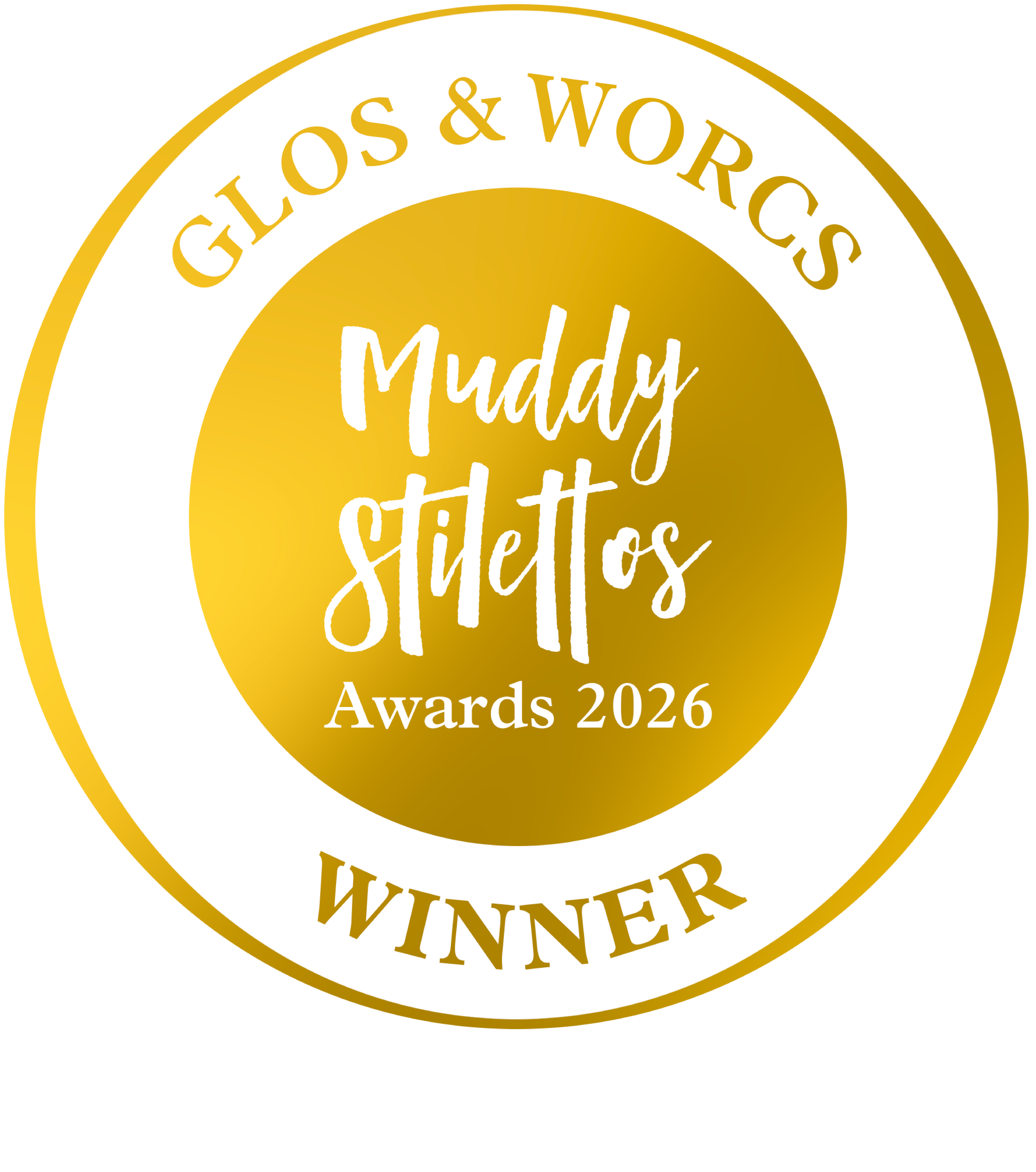 Gold and white circular award badge for Muddy Stilettos 2026 Best-Loved Local Pub winner.