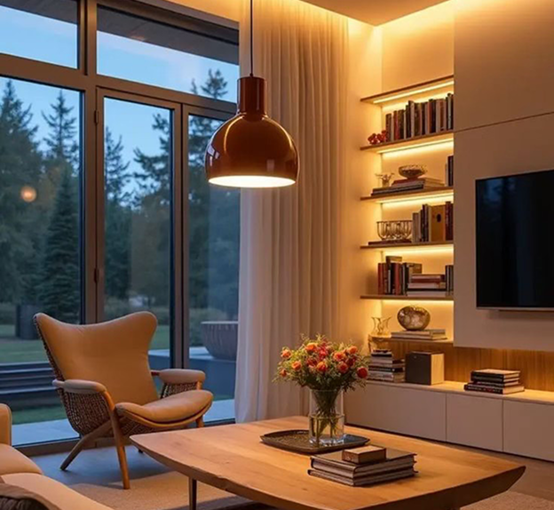 Lightologist lighting brand showcased in a warm lounge layout ideal according to a professional Shopify SEO expert.