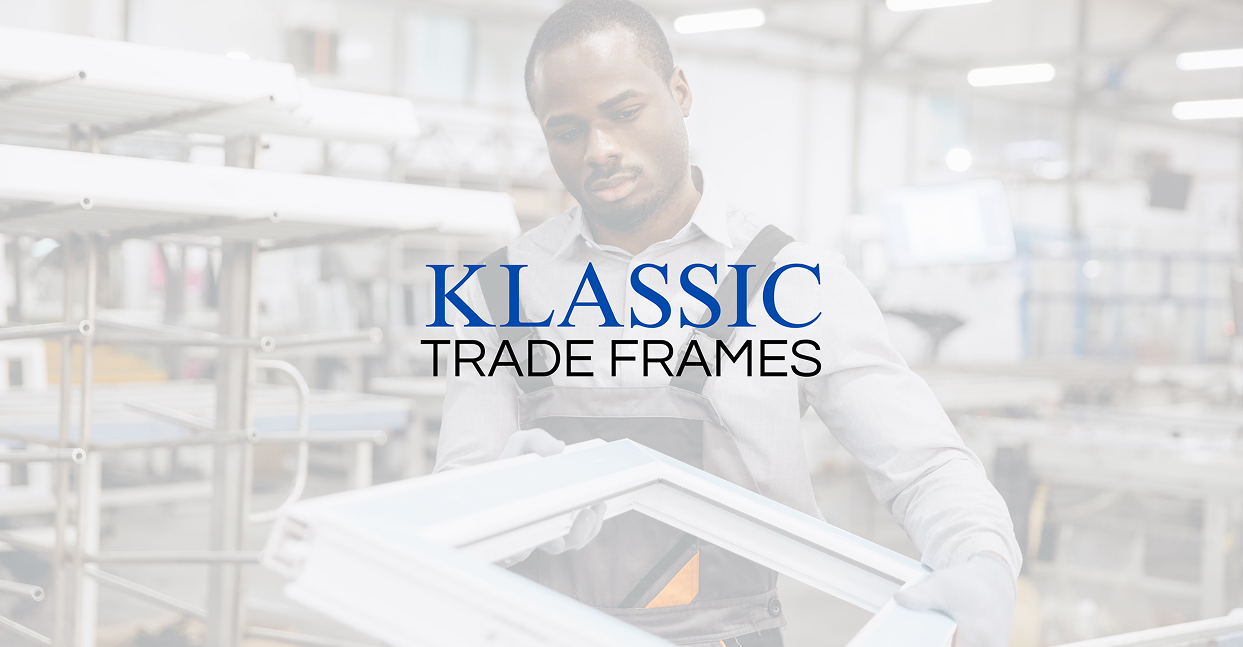 A man working on a window frame with the Klassic Trade Frames branding visible, supported by 5rv Digital’s marketing for manufacturers.