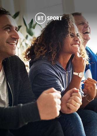 Group of three on a couch in a casual BT Sport discussion, showcasing our growth-oriented agency’s digital marketing support.