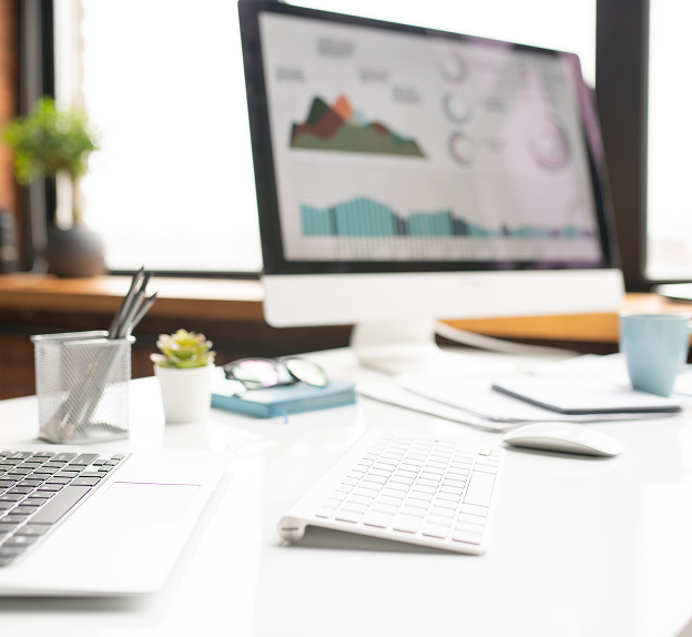 Modern workspace with analytics dashboard used by SEO agency in Birmingham.