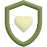 Green shield with a light yellow heart in the center symbolizing protection or safety.