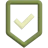 Shield-shaped badge with a green checkmark inside.