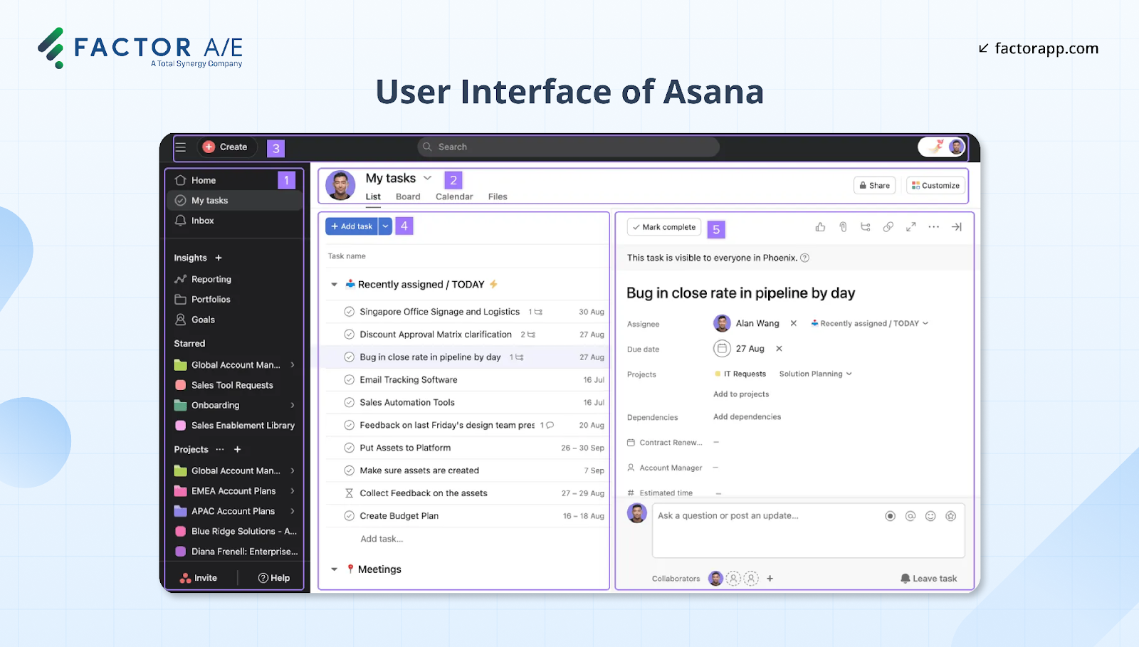 Screenshot showing the UI of Asana