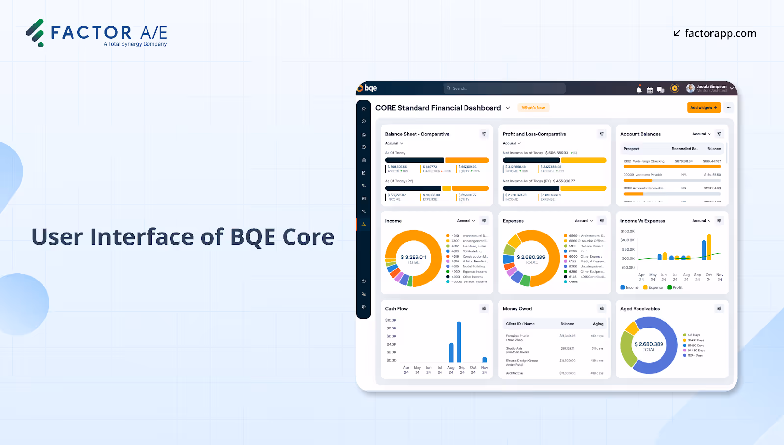 Screenshot showing the UI of BQE Core