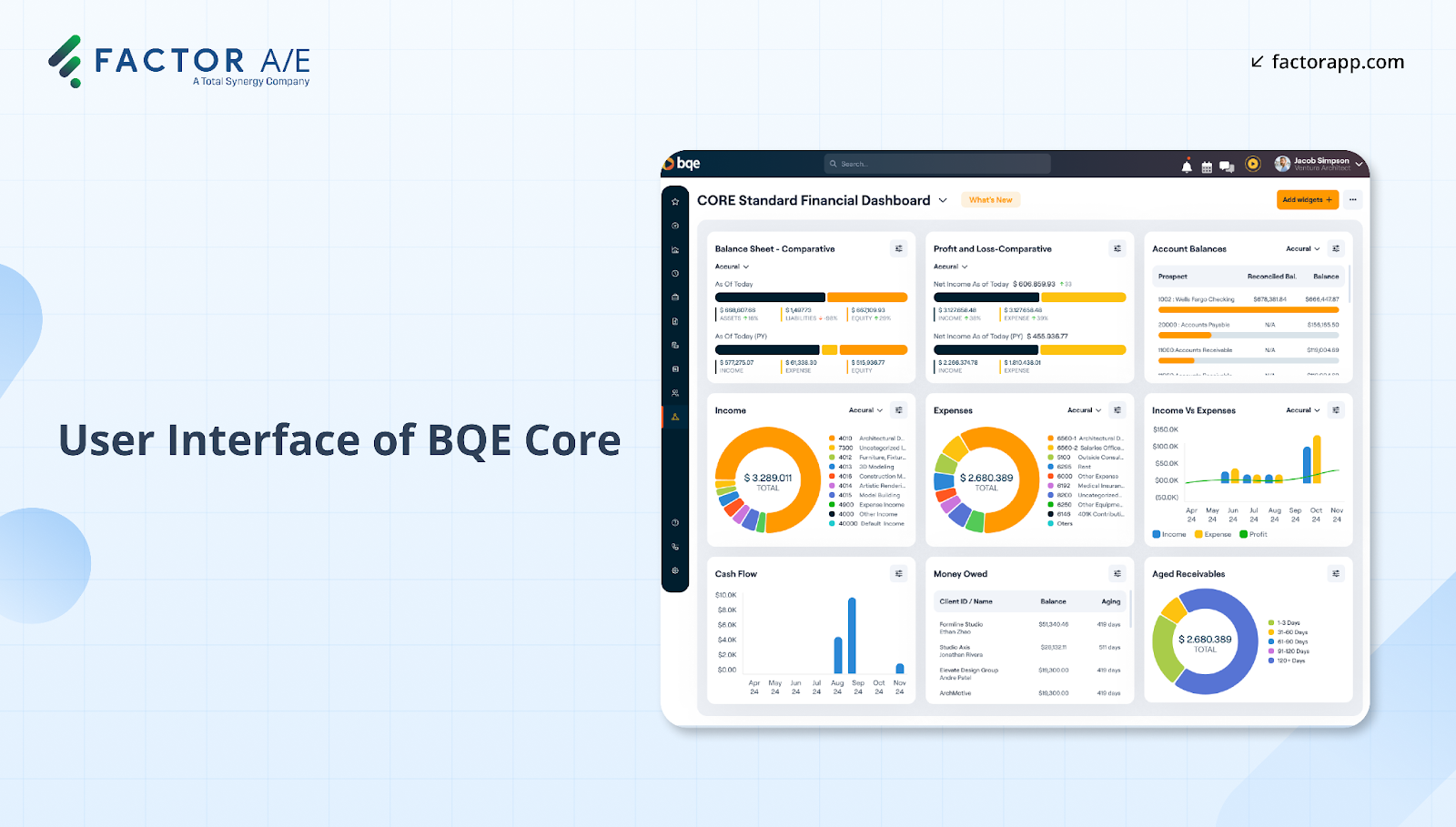 Screenshot showing the UI of BQE Core
