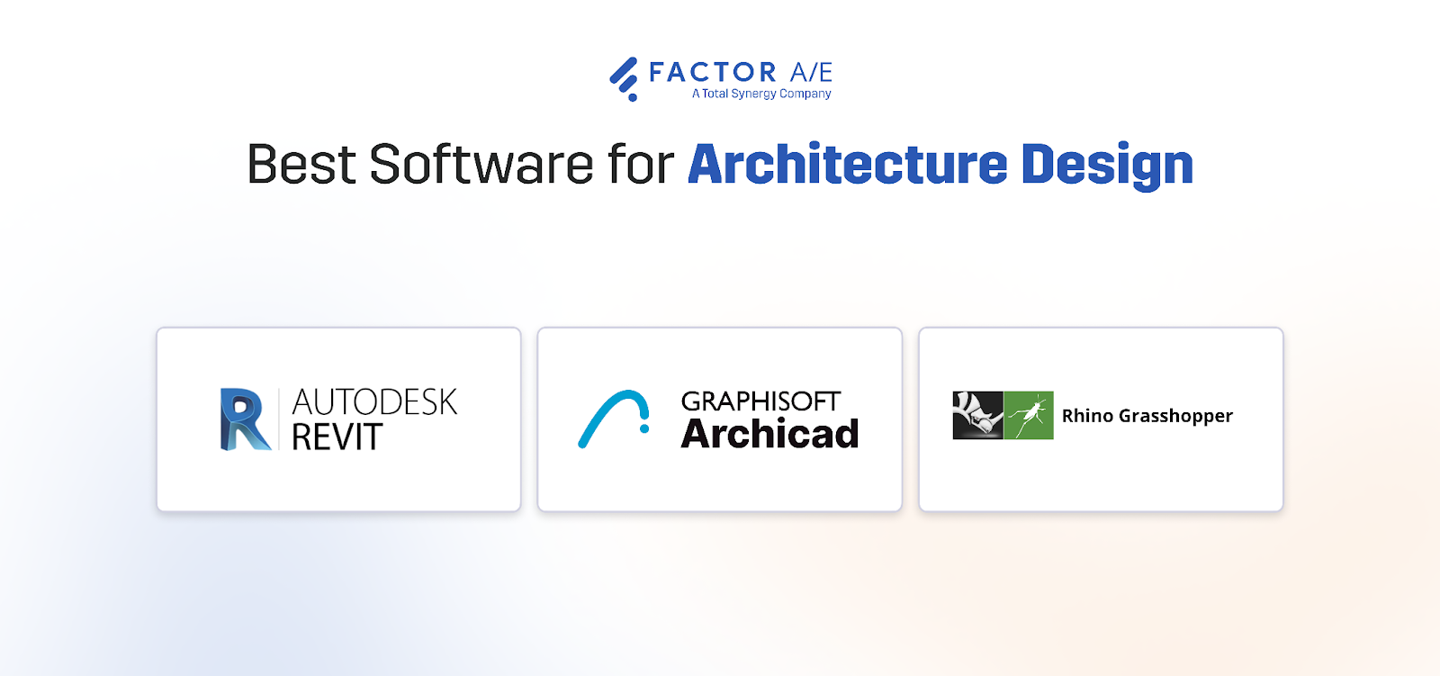 Image of three software tools for architecture design (Revit, Archicad, and Rhino Grasshopper)